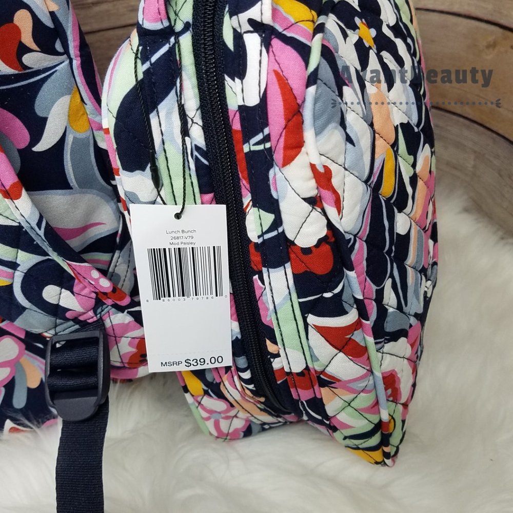 Vera Bradley Set Essential Backpack Mod Paisley Pink Cotton Bookbag Lunch Bunch - Picture 16 of 16